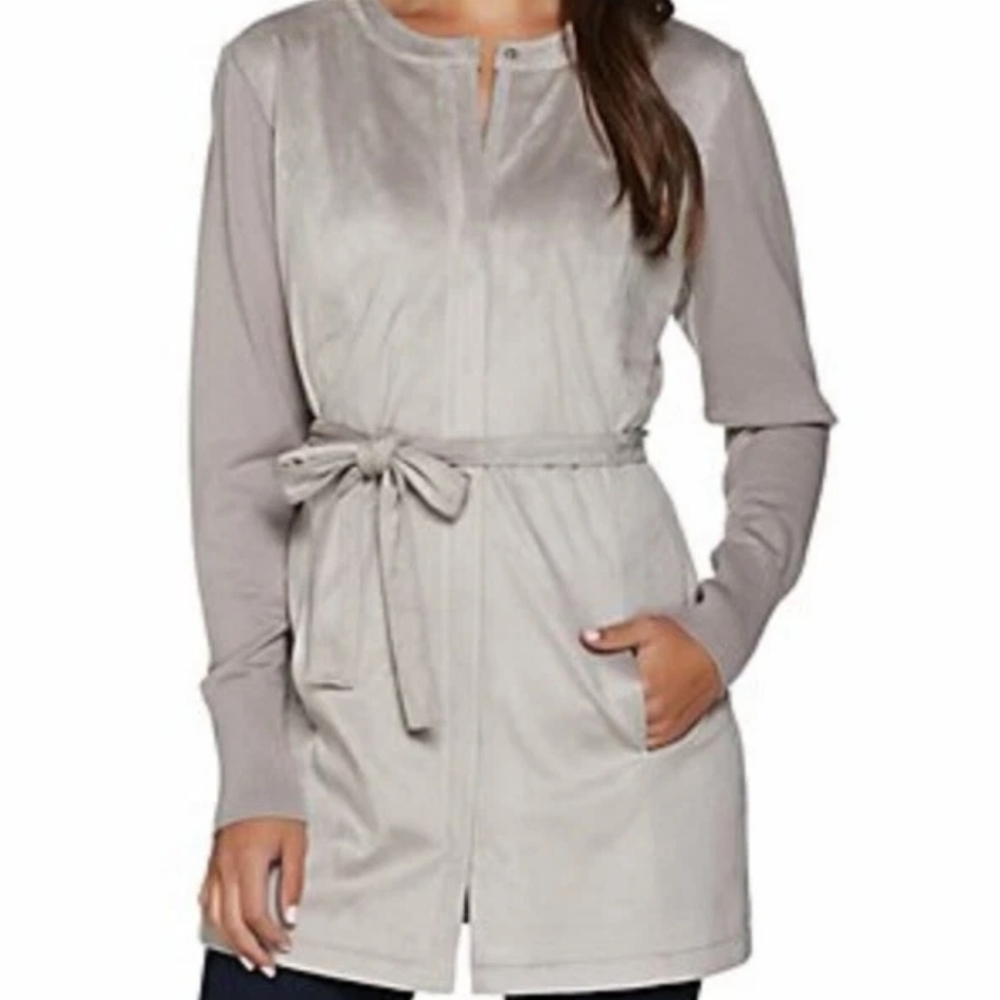 H by Halston Faux Suede Jacket with Sweater Knit Sleeves, Plus Size 28